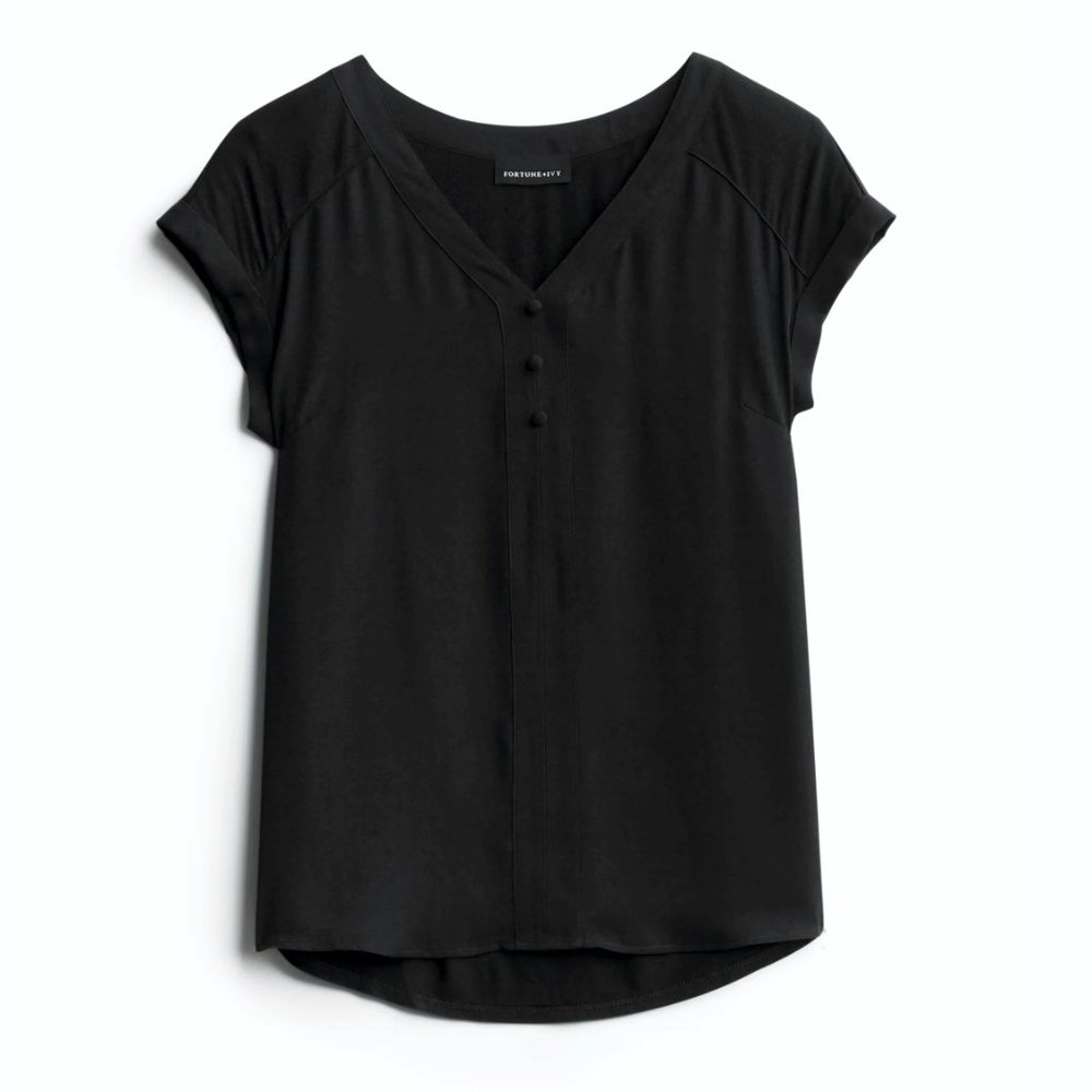 FORTUNE + IVY Helina Mixed Material Blouse